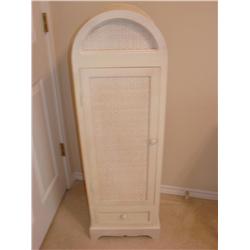 Wood & White Wicker Storage Cabinet
