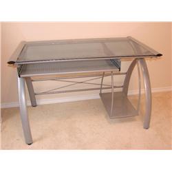 Computer Table, Metal w/Tempered Glass Top