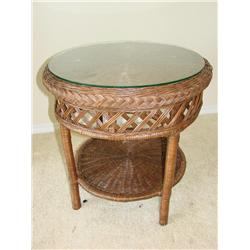 Natural Wicker End Table w/Glass Top