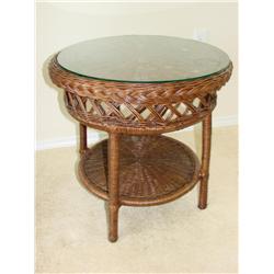 Natural Wicker End Table w/Glass Top