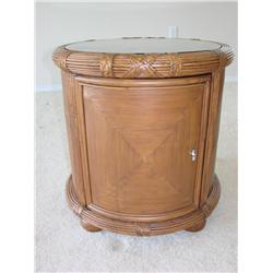 Natural Wicker Glass Top Round End Table
