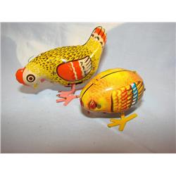 2 Old Metal Chickens