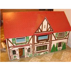 Old Wooden Doll House w/Furniture