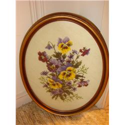 Framed Pansy Needlepoint