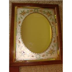 Oak Framed Floral Trimmed Mirror