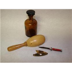 Misc. Items:Sock Darner,Med. Bottle, 2 Knives
