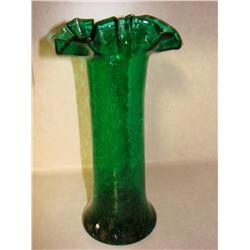 Dk. Green Crackled Glass Vase