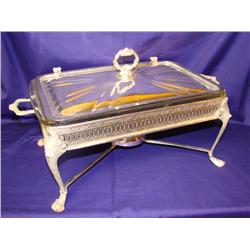 Silver Serving Chafing Dish, attached lid, w/insert