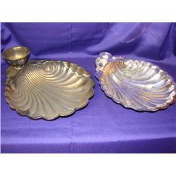 2 Shell Silver Items: Candleholder & Chip & Dip