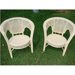 2 White Wicker Chairs