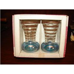 Two Small Gold & Blue Vases