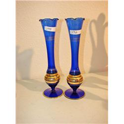 Cobalt Blue Stemmed Vase w/Gold Rings