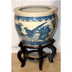 Large Blue & White Urn with Stand