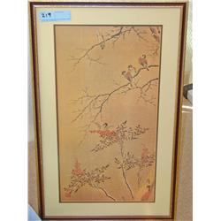 Framed Oriental Bird Painting