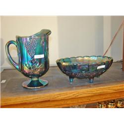 Carnival Blue Pitcher and Fruit Bowl