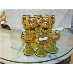 Eight Green & Gold Commemorative Wine Glasses