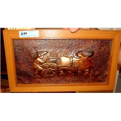 Framed Copper Embossed Man & Ox