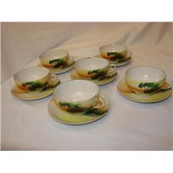 Six Japanese Sunrise Cups & Saucers