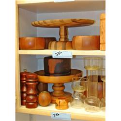 Two Shelves of Wooden Bowls