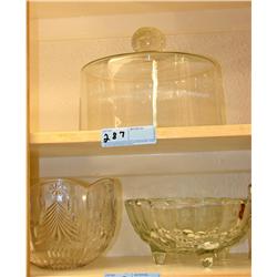 Glass Cake Cover/Two Glass Fruit Bowls