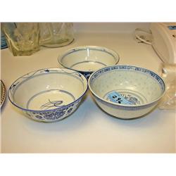 Three Blue & White Bowls