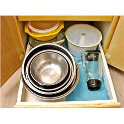 Drawer of Metal Mixing Bowls