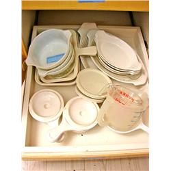 Drawer of White Cookware/3 Pyrex Bowls