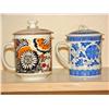 Image 1 : Two China Tea Cups Blue & White, Black & Yellow