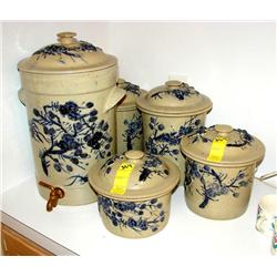 Blue & White Pottery Canisters & Urn