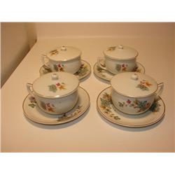 Four Floral & White Tea Cups & Saucers