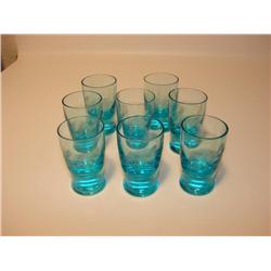 Eight Blue Glass Shot Glasses