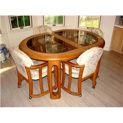 Oval Oak Table Glass Top/4 Chairs