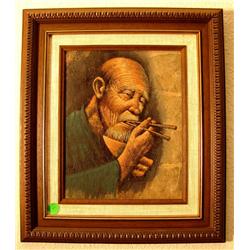 Framed Painting of Man Eating