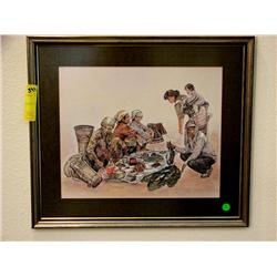 Framed Pen & Ink of  Fish Market