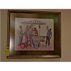 Framed Pen & Ink of  Street Stand