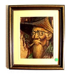 Framed Painting of Man with Cigar by Nus