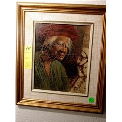 Framed Painting of Old Woman by Gris