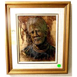 Framed Painting of Man Smoking Pipe