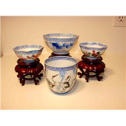 Three Rice Bowls/One Cup (Blue & White)