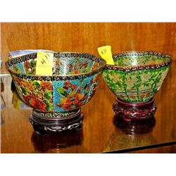 Two Green Glass Bowls w/Stand