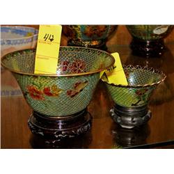 Two Small Green Glass Bowls w/Stand