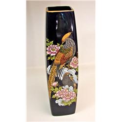 Blue & Gold w/Pheasant & Flowers Vase