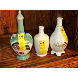 Three Saki Bottles (Green,Floral & White)