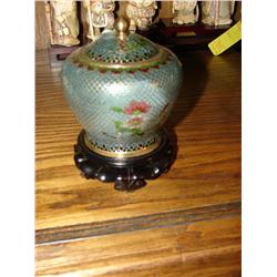 Green Glass & Brass Urn