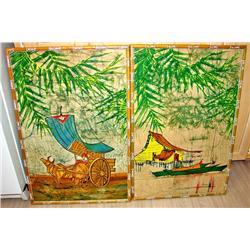Two Oriental Bamboo Framed Pictures