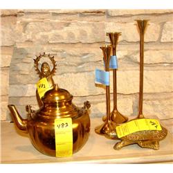 Brass Items(Turtle,Tea Pot,Candle Holders,Virgin)