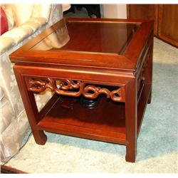 Square Wood Glass Top End Tables