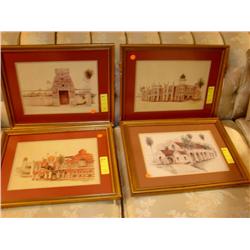 Four Red Framed Building Prints