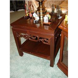 Square Wood Glass Top End Table