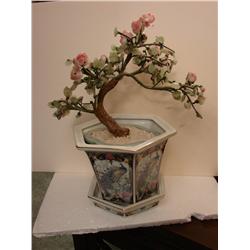Black & Pink Peacock Flower Pot w/Artificial